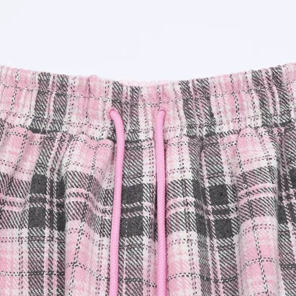 B.Sure Pink Plaid Casual Pants - Picture 3 of 4